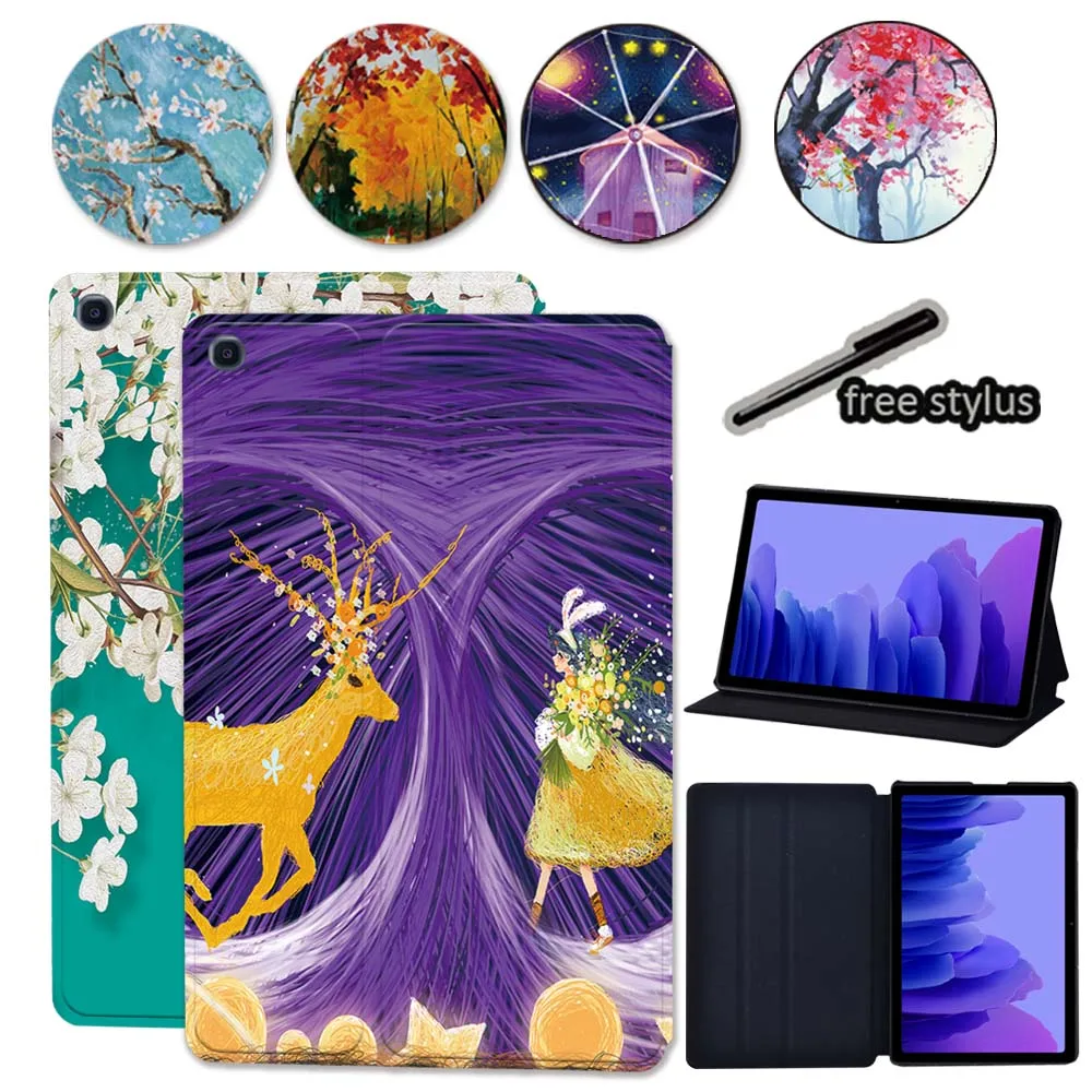 

For Samsung Galaxy TAB A7 10.4 2020 T500 T505 Anti-fall Tablet Cover Case High Quality Leather Painting Series Tablet Case + Pen