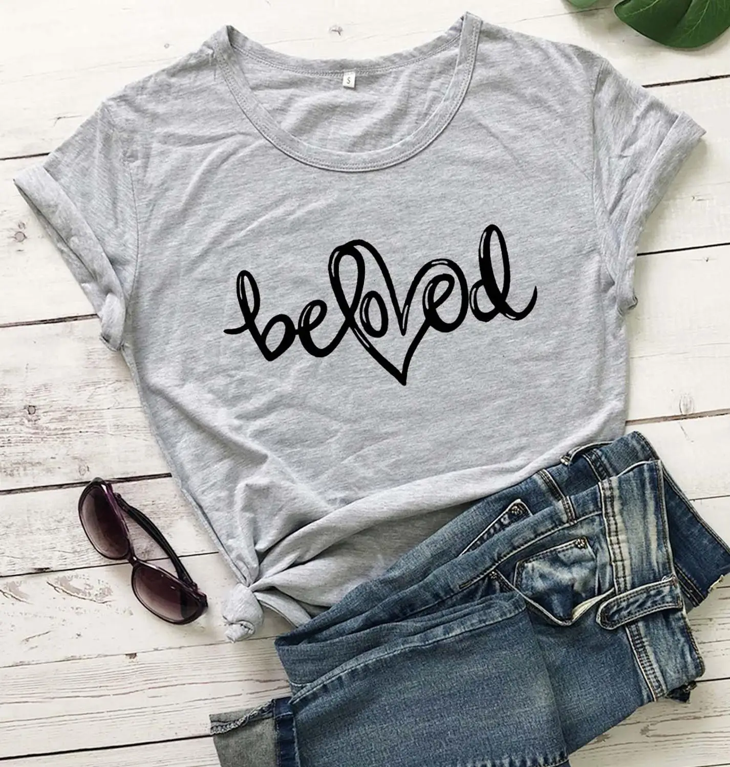 

Beloved heart graphic women fashion cotton Christian Bible baptism personality aesthetic tumblr t shirt young art tees tops M405