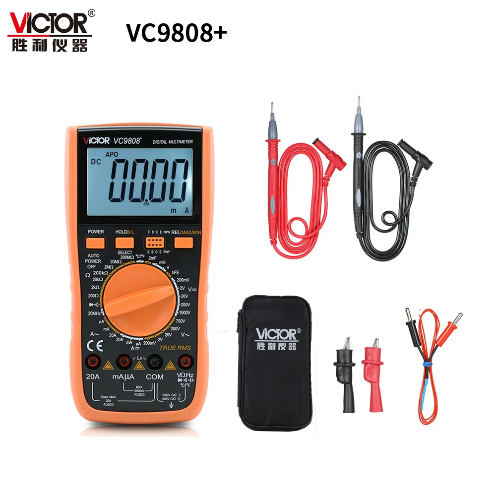 VICTOR VC9806+ VC9808+ 3 1/2 True RMS цифровой мультиметр 1000 в 20A DC вольтметр-Амперметр AC индуктивность частота тестер метр