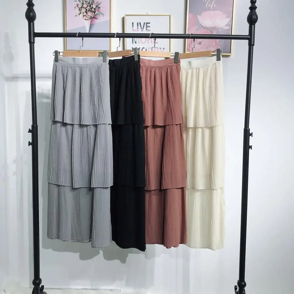 

Fashion Women's Cascading pleated Long Skirt Princess Elegant Modest longer Muslim Bottoms longer Party Islamic Clothing F1405