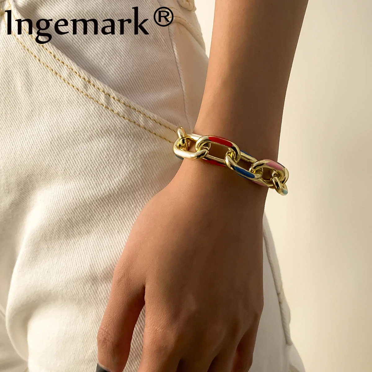 

Punk Big Thick Gold Color Aluminum Chain Bracelets Bangles Fashion Geometric Chunky Bracelets For Women Miami Cuban New Jewelry