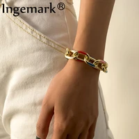 punk big thick gold color aluminum chain bracelets bangles fashion geometric chunky bracelets for women miami cuban new jewelry