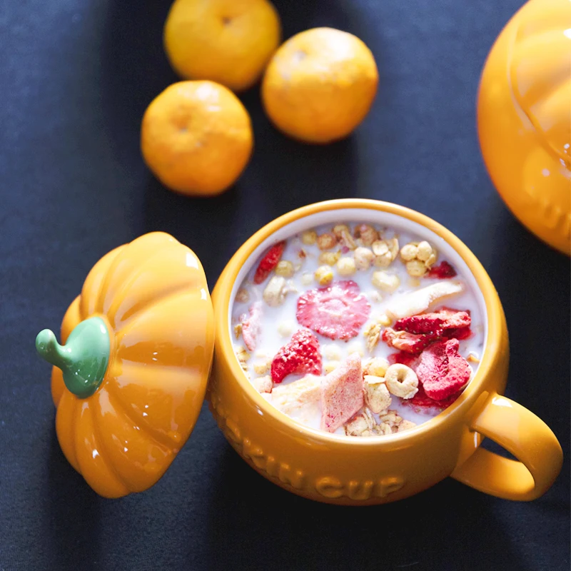 

Керамическая офисная кружка, кофейные чашки для завтрака с тыквой, милые чашки большой вместимости, многоразовая чашка для овсянки, йогурта...