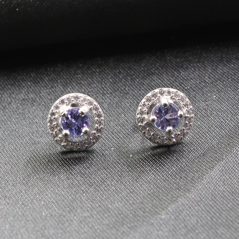 Promtion серебряные серьги гвоздики из танзанита 4 мм круглые натуральные 925 пробы