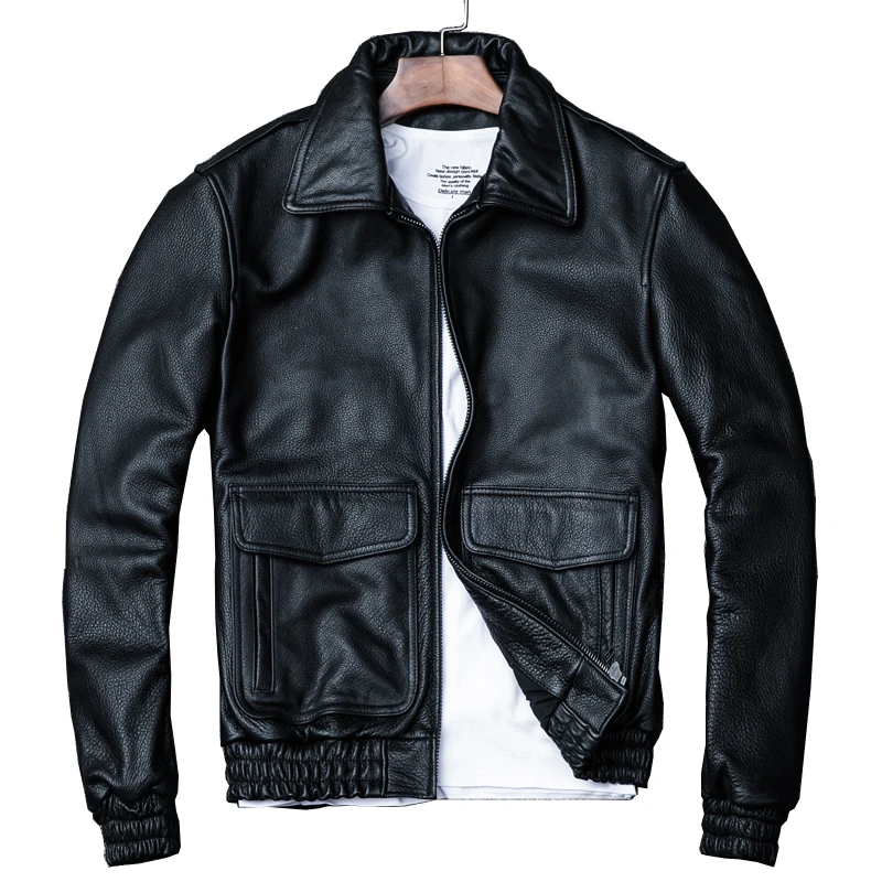 

Jackets Genuine Leather 2020 Brand Men's Air Force Pilot A2 Flight Large Size Cowhide Jacket Classic Vintage Zipper Black Coat