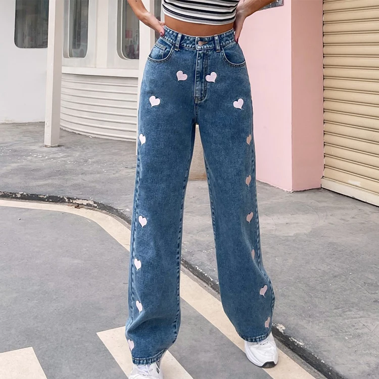 Blue Heart Printed Denim Trousers 