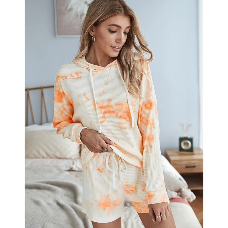 Женский трикотажный спортивный костюм Tie Dye повседневный комплект из двух