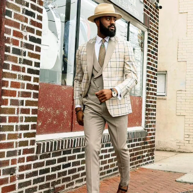 High end мужской костюм в клетку Slim Fit Комплект из 3 предметов смокинг для жениха Best