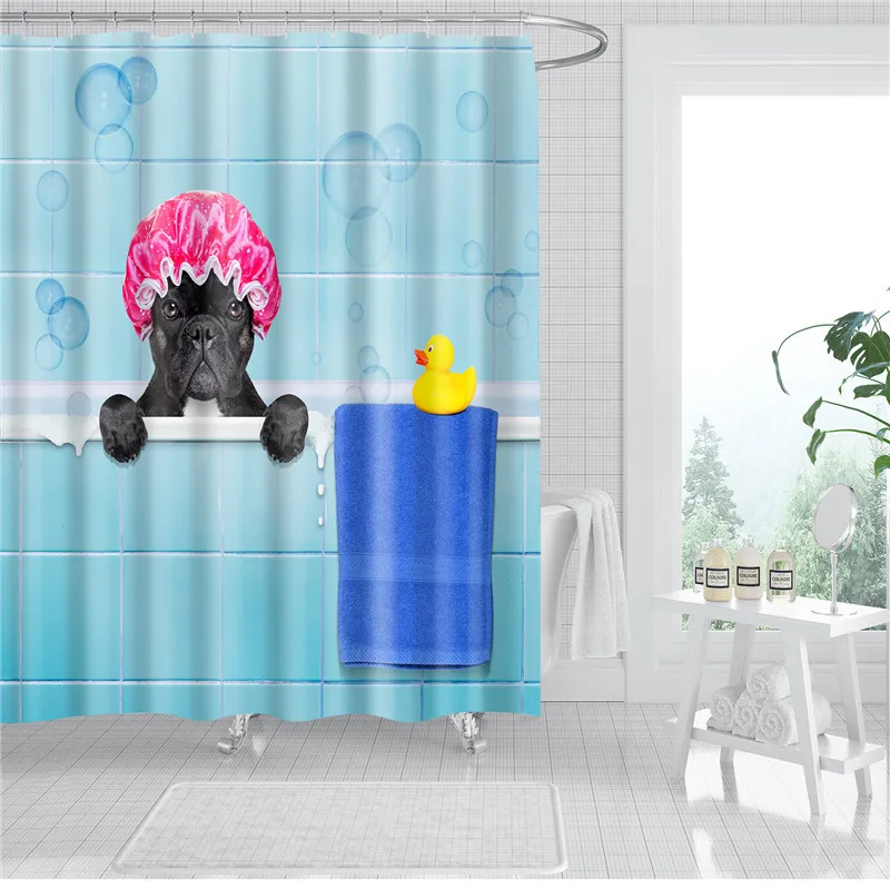 Забавные 3D кошка собака водонепроницаемая занавеска для ванной с Крючки