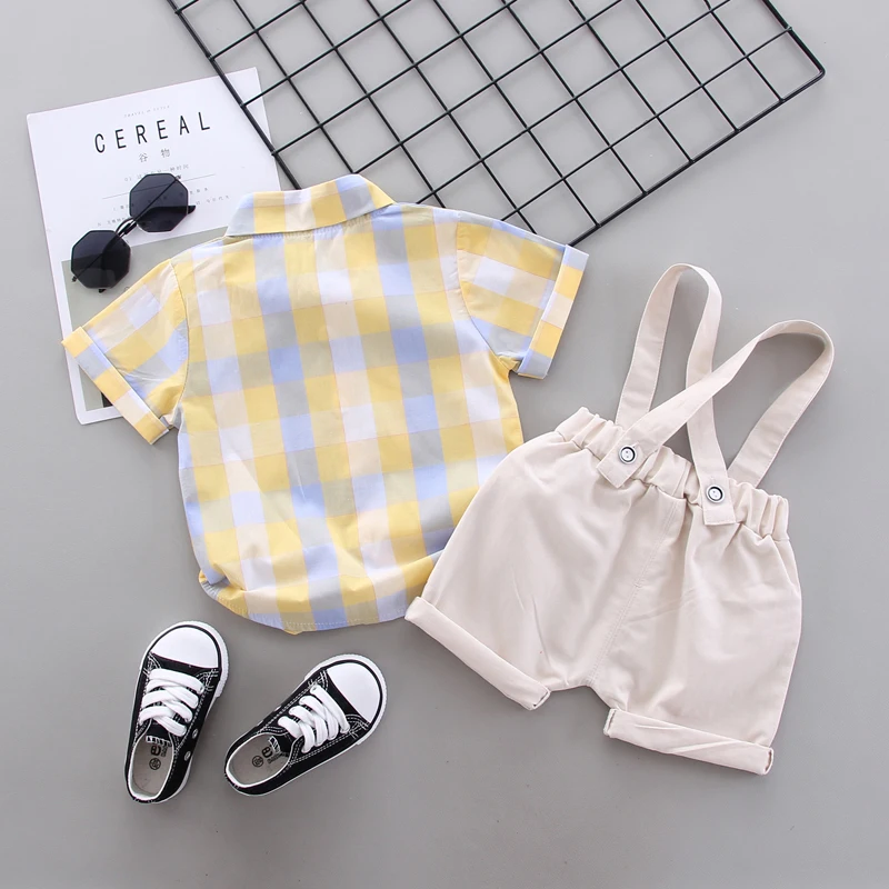 Летний комплект одежды для новорожденных мальчиков рубашка в клетку + джемпер