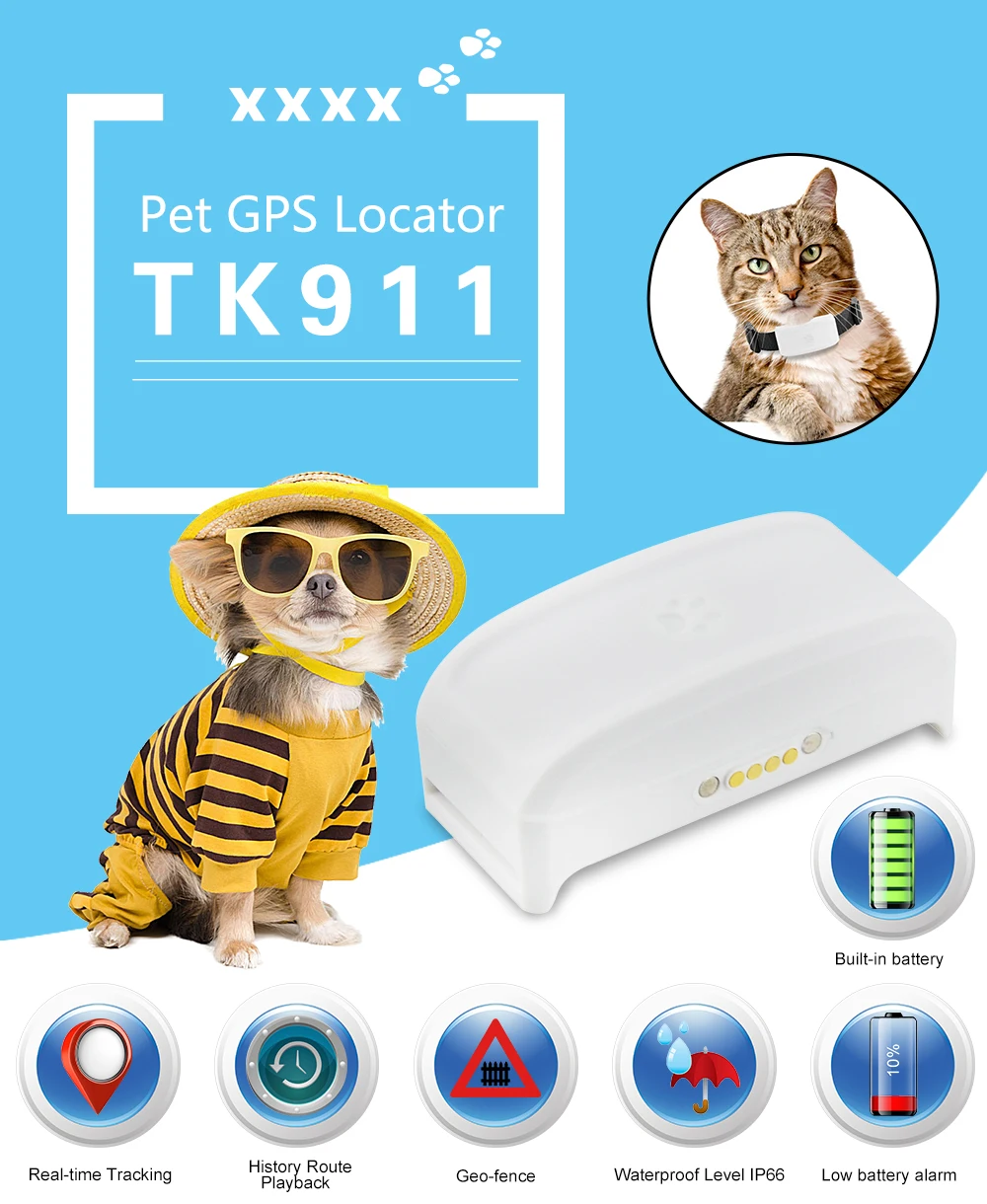 Мини TKSTAR TK911 Wi Fi для домашних животных кошек собак GPS трекер локатор