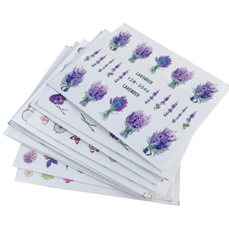 10 видов стилей бледно-лиловый наклейки на ногти цветок Водные Наклейки пион