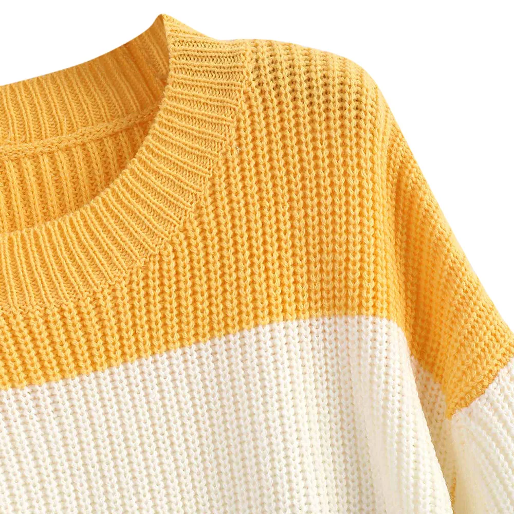 ZAFUL Color Block Stripes Pullover Sweater Women O-Neck Oversize Sweaters Lantern Sleeve Warm Pullovers Autumn Winter Loose Tops | Женская