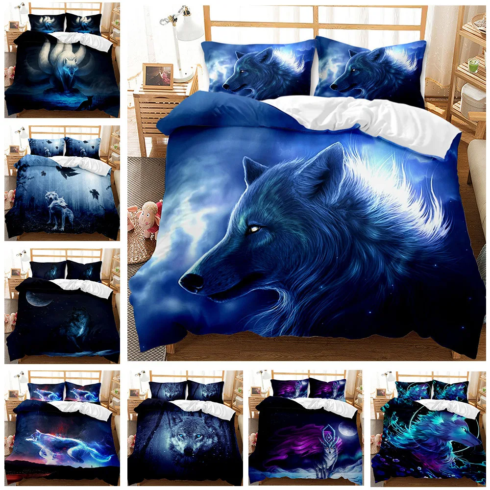 

Luminous Wolves Comforter Cover Twin Size 3D Wolf Bedding Set 2/3 Piece Wolve Howling Duvet Cover With Pillowcase For Boys Teens