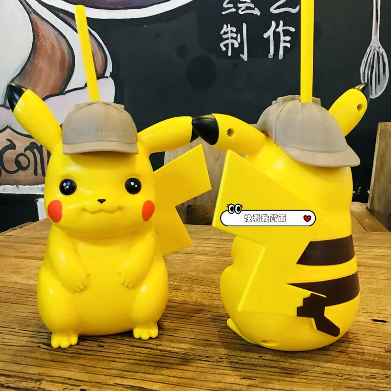 

TAKARA TOMY Detective Pikachu Cartoon Straw Cup Female Peripheral Cup Cute Gift Child Water Cup