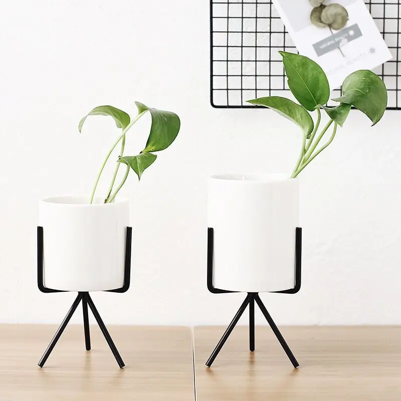 

3 Pack Electroplating Iron Ceramic Flowerpot Set European Style Creative Fashion Ornament Decoration Home Craft Succulent