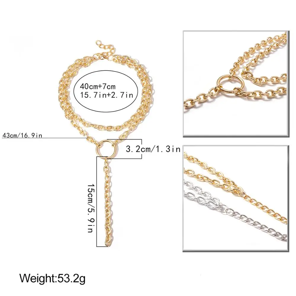 

Lacteo Punk Hip Hop Round Circle Pendant Necklace Vintage Chunky Clavicle Collar Chain Choker Necklace Statement Female Jewelry