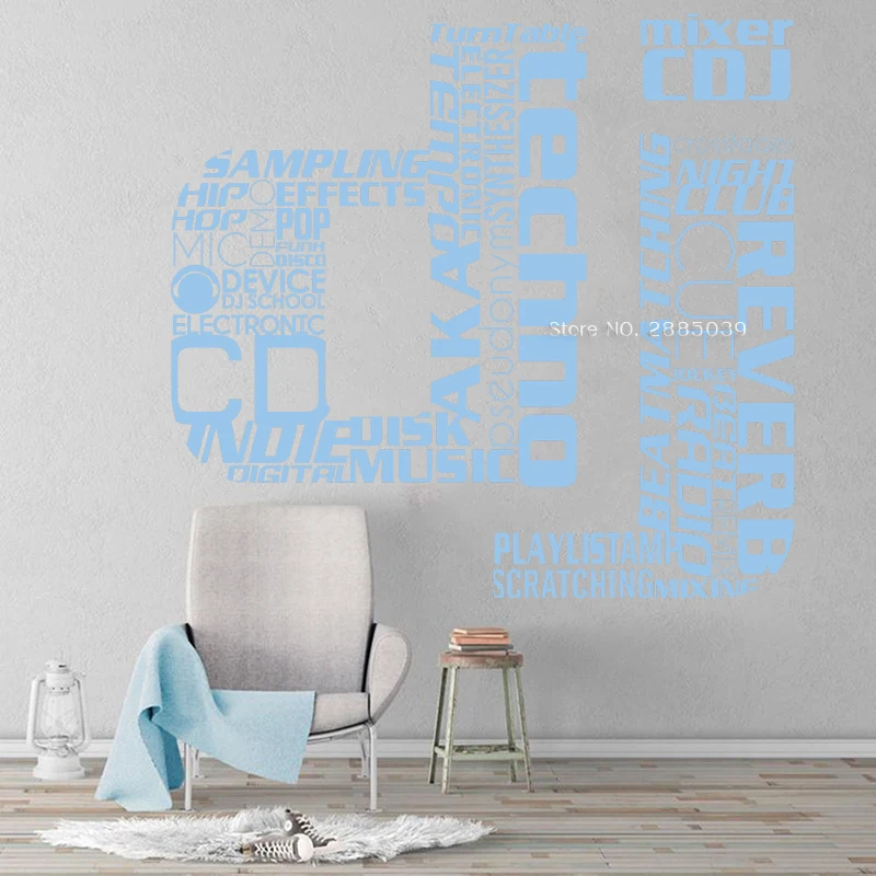 Dj Wall Art Music Sticker Vinyl Funky Party Phase Decoration Decal American Words Sign Mural Lettering Stickers LC1660 | Дом и сад