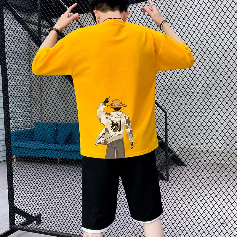 

Men's Summer Fashion Tracksuit Set Short Sleeve T Shirts+Shorts Two Piece Set Male Hip Hop Print Sporting Suits For Men Clothing