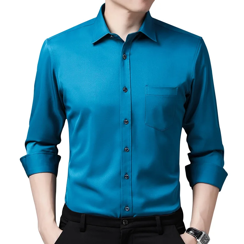 Рубашка мужская стрейчевая с длинными рукавами деловая Нескользящая без складок