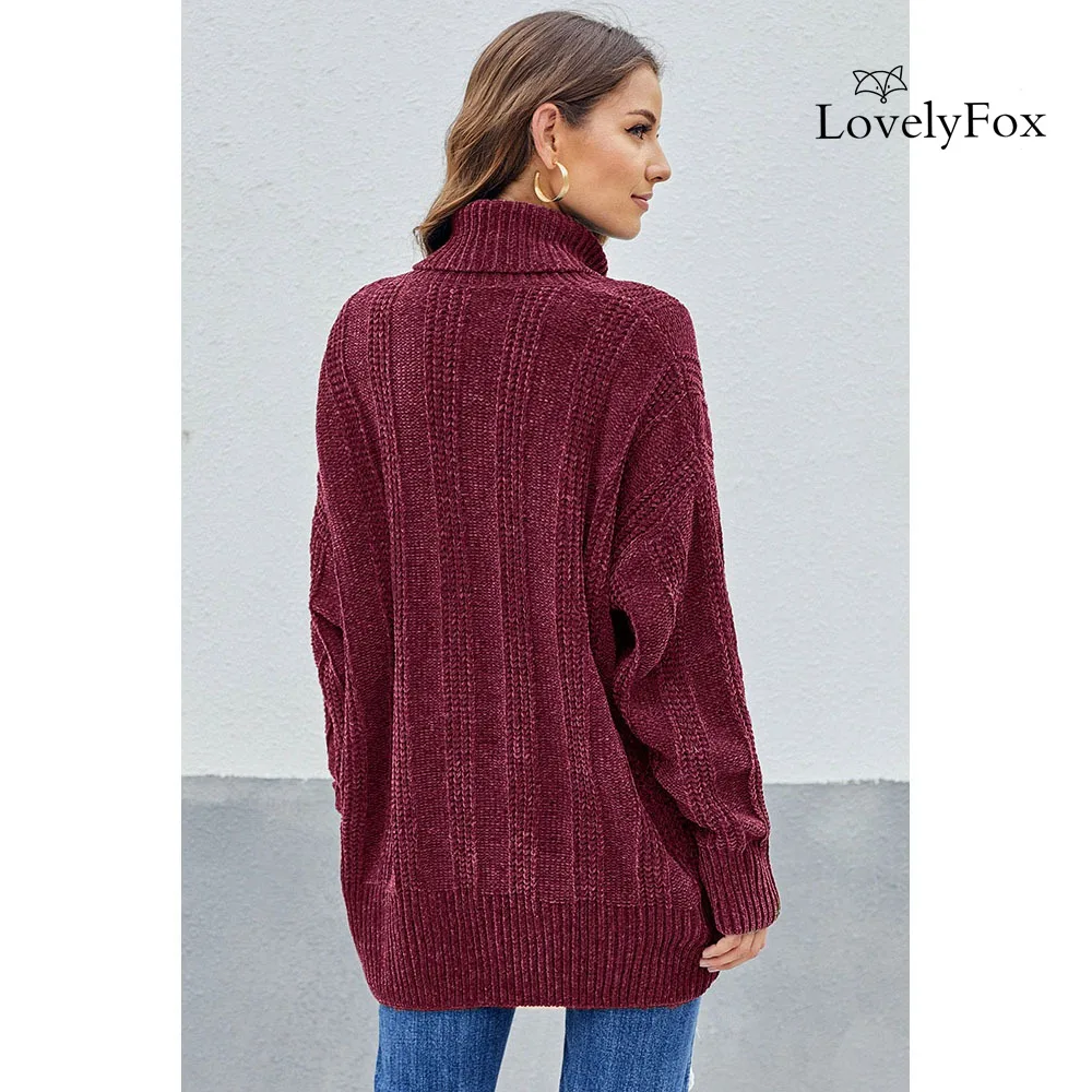 LOVELYFOX/4 цвета, однотонный мягкий бархатный вязаный джемпер с пышными рукавами, пуловеры, водолазка, Повседневная Уличная одежда, мягкий свитер из синели