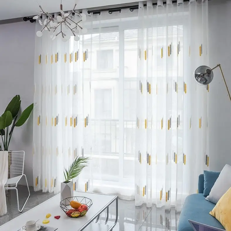 

New Design Tulle Sheer Wheat Embroidered Window Curtains for Home Living Room Bedroom Decoration in the Kitchen Cafe Curtain