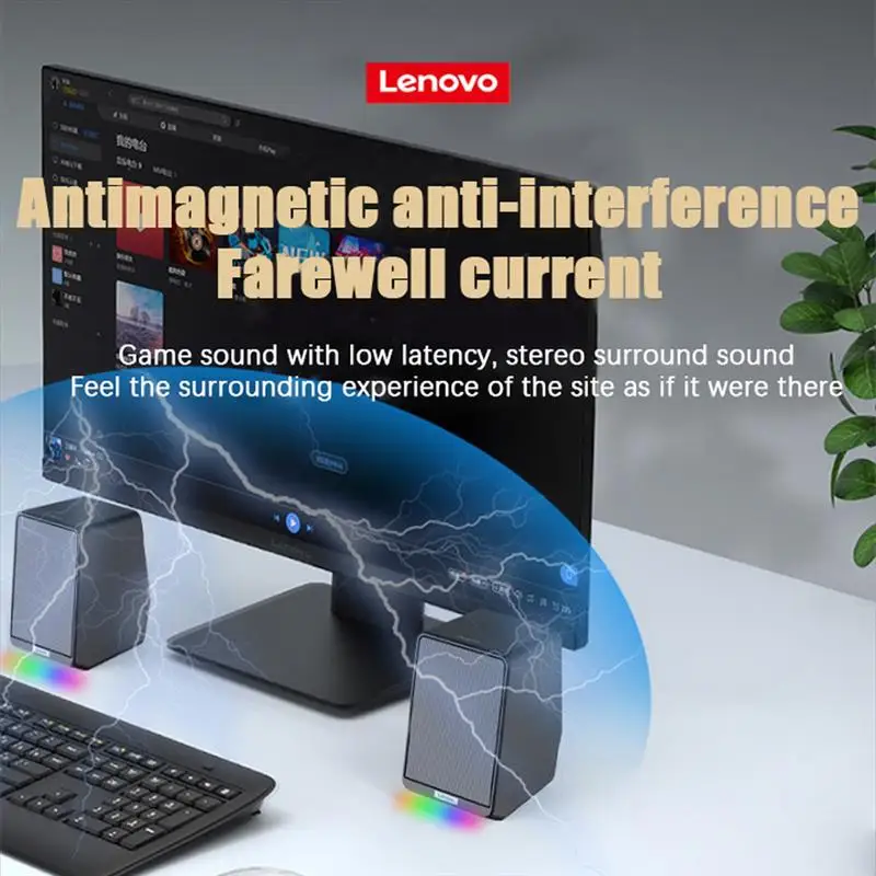 lenovo ts38 tws speaker sound box with rgb light 2 channel hifi stereo sound usb 3 5mm jack for laptop computer tv pc gaming free global shipping