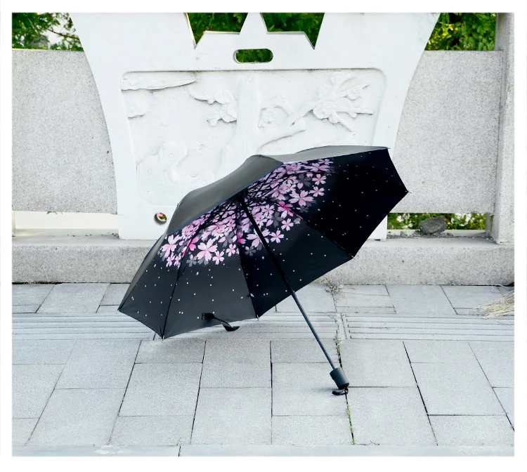 Женский анти-УФ Вишневый небо цветок Unbrella открытый портативный УФ зонтик три складной зонтик от солнца и дождя