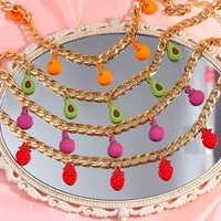 flatfoosie korean fashion avocado watermelon pendant necklace for women gold color metal fruit necklace new design jewelry gift