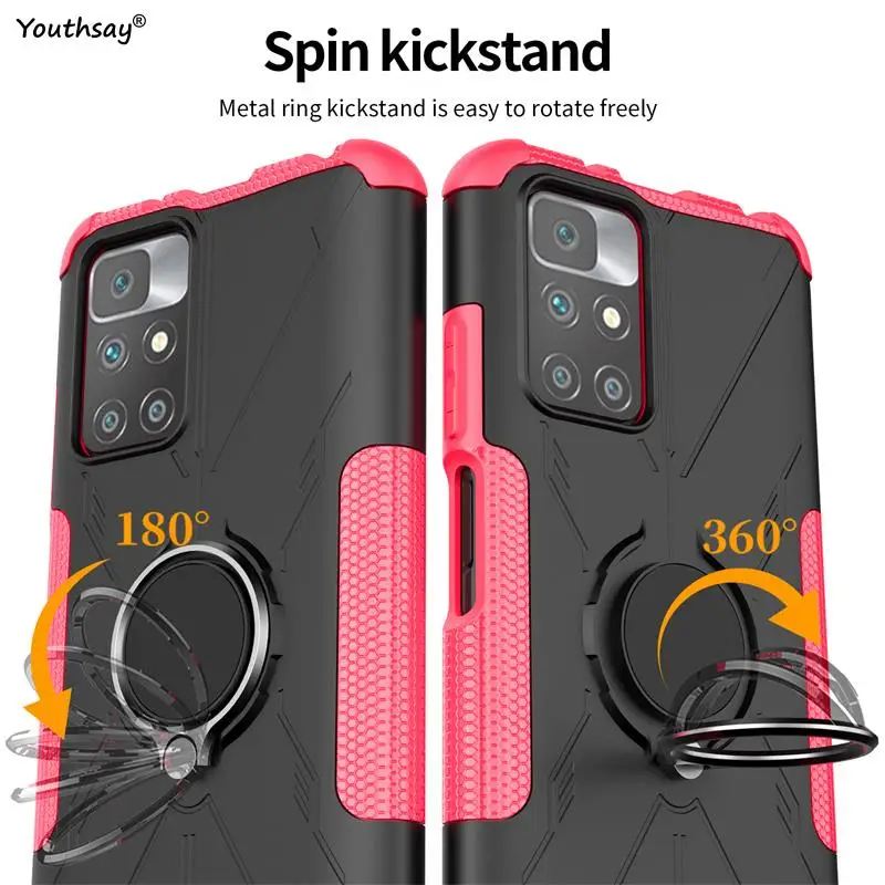 For Redmi 10 Case For Redmi 10 Cover Funda Shell Finger Ring Armor Shockproof Protective PC TPU Phone Bumper For Redmi 10