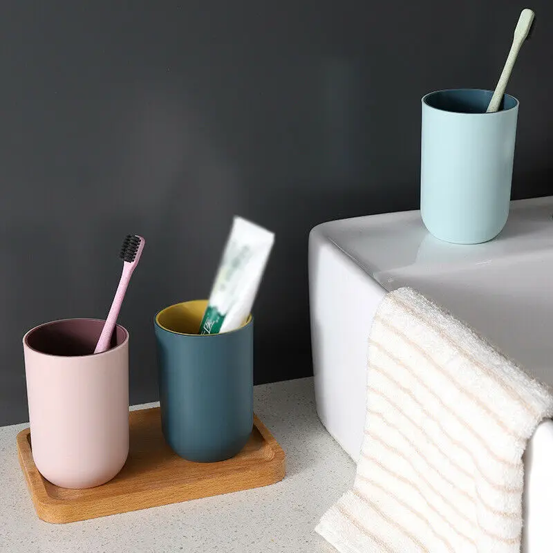Household Bathroom Plastic Couple Brushing Cup Toothbrush Holder Water Rinse Mug Mouthwash Drinking on - Домашняя пластиковая парная чашка для чистки зубов с поддержкой для зубных щеток, полосканием воды, прополаскиванием рта и питьем.
