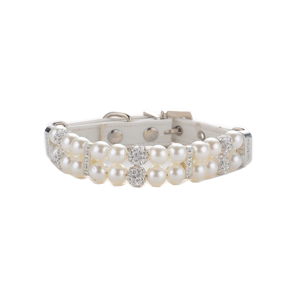 

Pearl Collars For Dogs Cat Medium Small Dog Cat PU Leather Collar With Pearl Cute Nice Pet Adornment Poodle Kitten