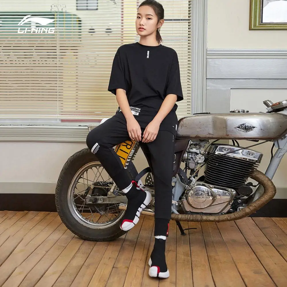 Женская дышащая футболка Li-Ning из 100% хлопка с баскетбольной серией BAD FIVE свободная