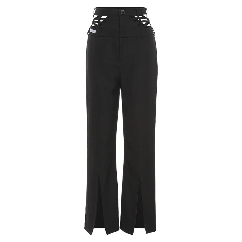 

Baggy Cargo Pants Highwaist Split Hem Wide Leg Pant Fashion Black Streetwear Vintage Funky Women Clothing Sexy Bell Bottoms 2021