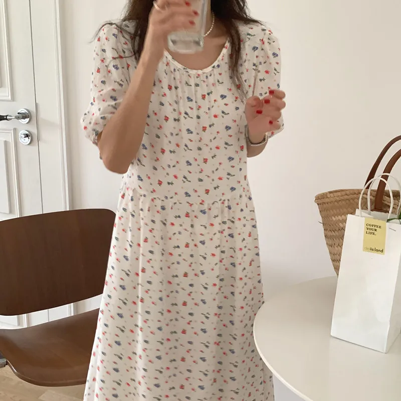 

Женское длинное Свободное платье с цветочным принтом, белый прямой пуловер с круглым вырезом и рукавом до локтя, Сарафан Макси на лето, 2021