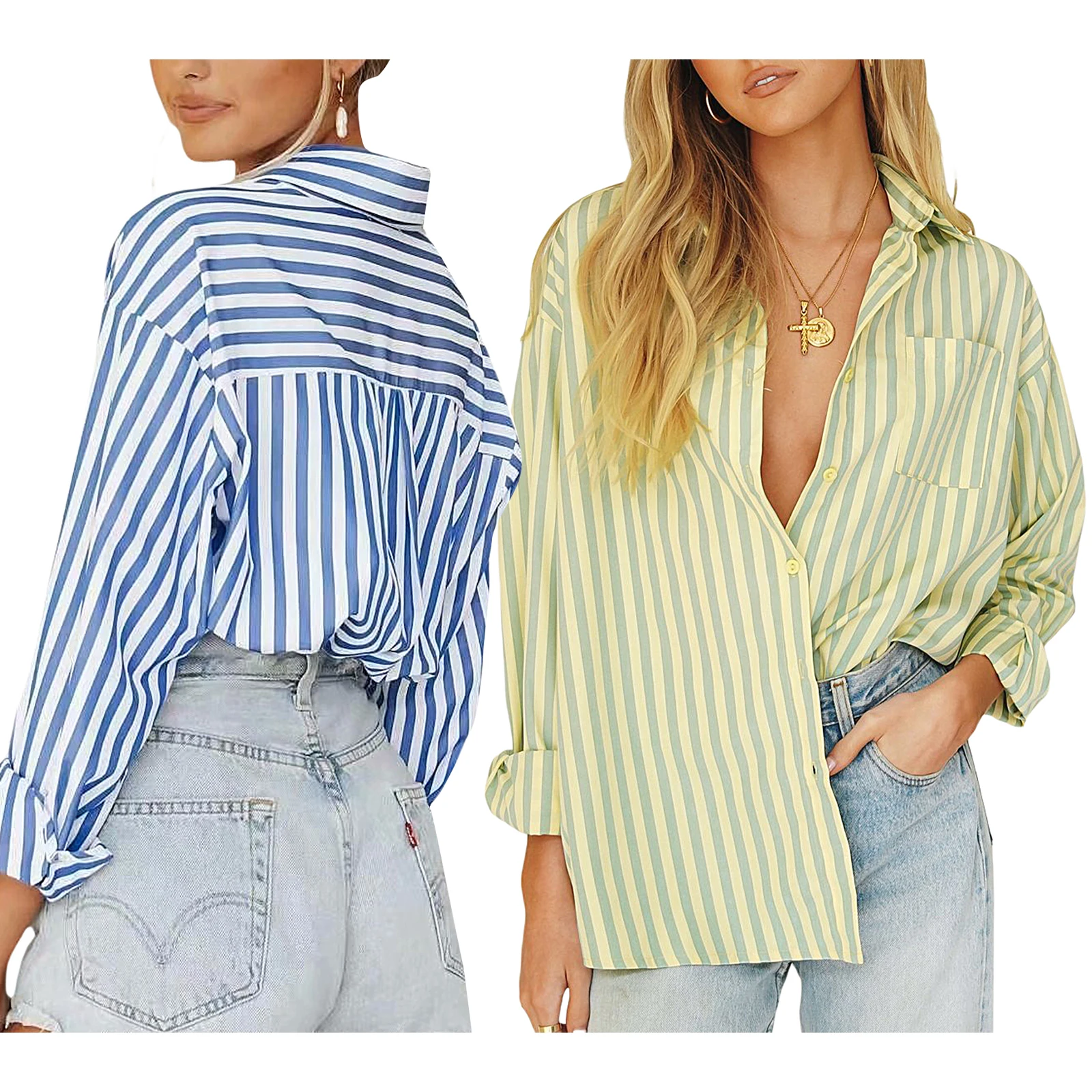 Блузка женская оверсайз в стиле бойфренда рубашка с длинным рукавом топ полоску