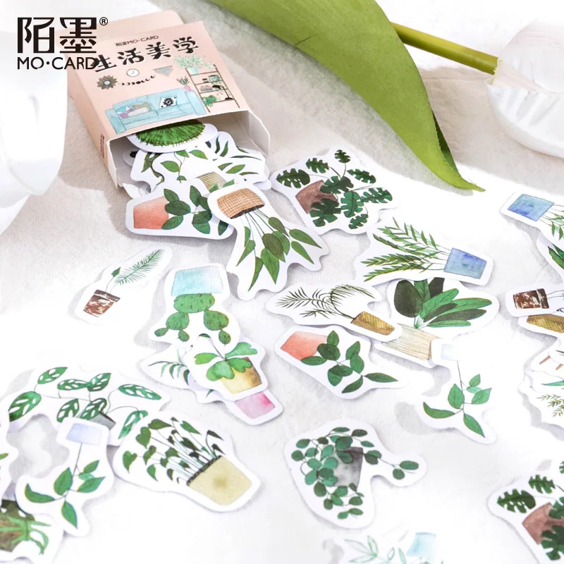 

46 Sheets Potted Plants Boxed Stickers Cactus Aloe Stationery Stickers for DIY Decorative Diary Self-adhesive Sealing Sticker