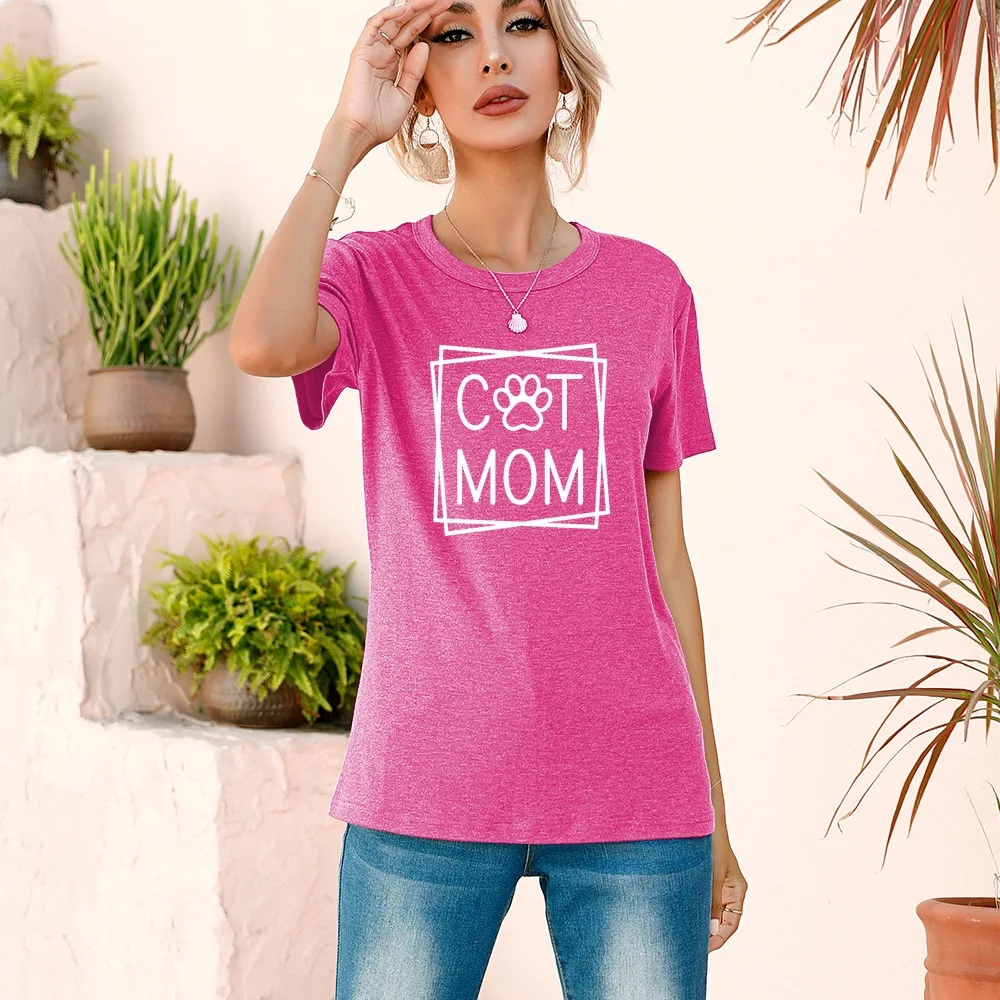 

Tees Cat Mom Letter Print Four Cute Graphic Women Korean Kawaii Style Creative Clothing Crew Neck Soft Shirts Funny Female