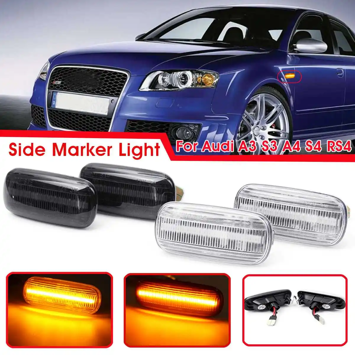 2pcs Car LED Side Marker Light Turn Signal Indicator Lamps Amber For Audi A3 S3 8P A4 S4 RS4 B6 B7 B8 A6 S6 RS6 C5 C7