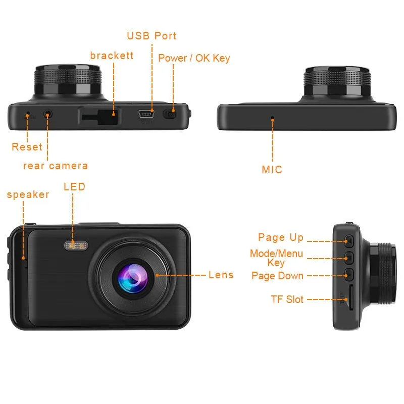 Семейный Автомобильный видеорегистратор 1080P Dashcam 3 " супер HD камера заднего вида