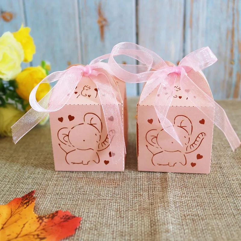 Лазерная резка торт коробка слон дизайн подарочные коробки конфеты Baby душ с