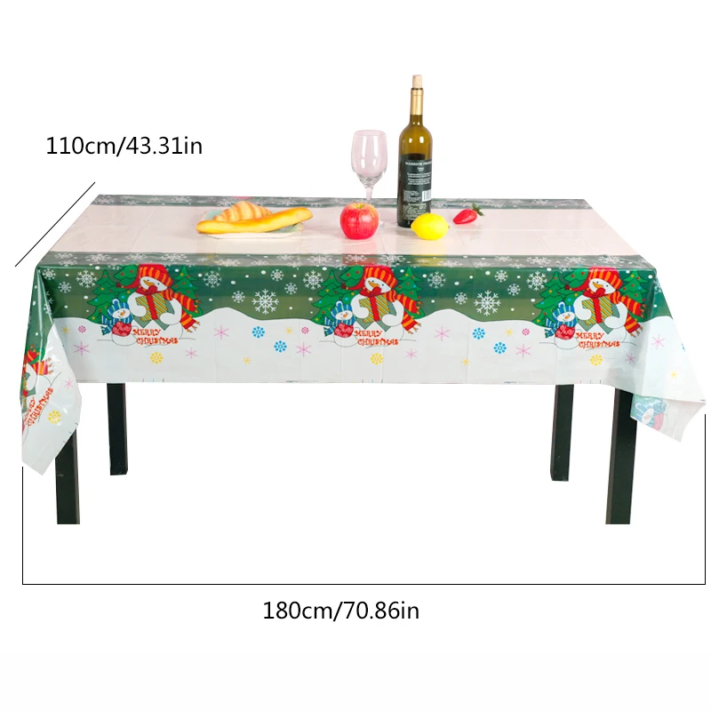 

Christmas Tablecloth Oilproof Rectangular Party Table Santa Claus Snowman Small Bell Picture Desk Cover