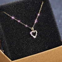 micro inlaid zircon pendant necklace heart hollow out clavicle chain gold silver color summer fashion jewelry regalos para mujer