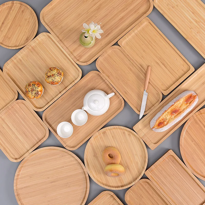Bamboo tray bamboo tea Japanese rectangular snack round set fruit wooden trays | Дом и сад