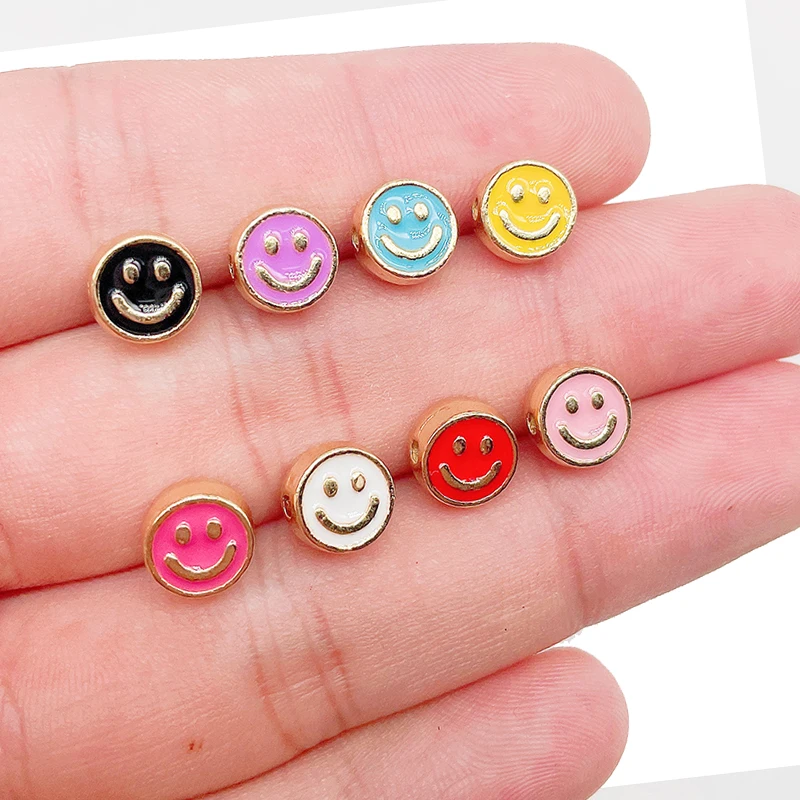 

Peixin 20Pcs 8MM Fashion Multicolor Enamel Alloy Smiley Face Spacer Beads For Jewelry Making DIY Bracelet Handmade Accessories