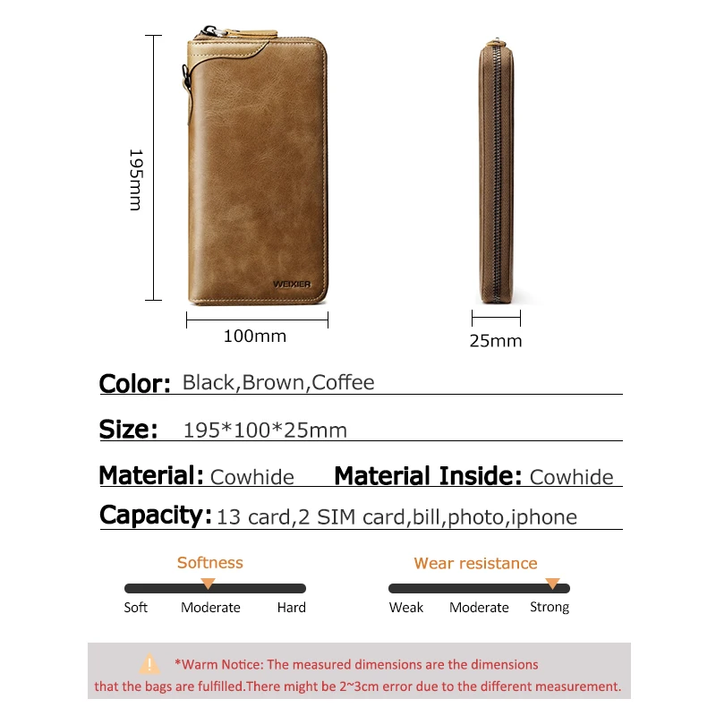 Повседневный мужской длинный кошелек из натуральной кожи бумажники воловьей для