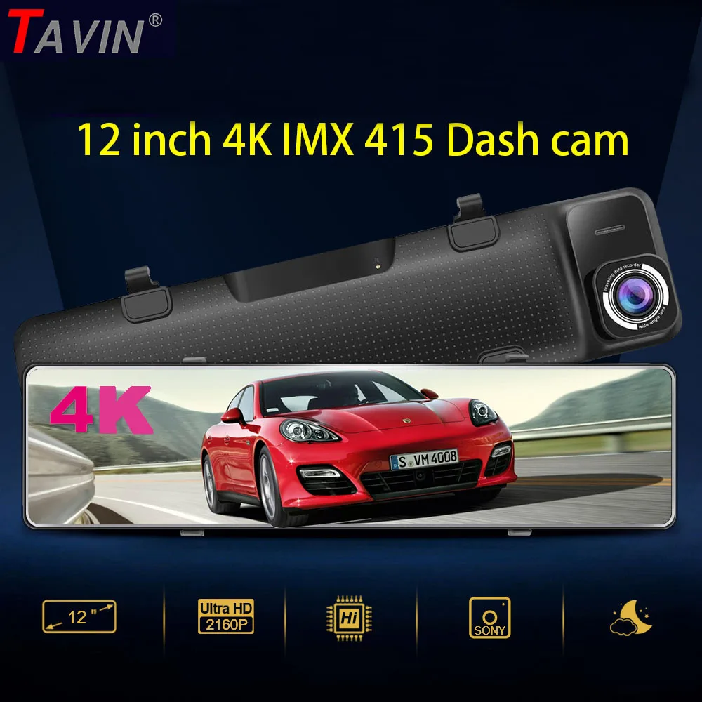 12 дюймов видеорегистратор 4K Автомобильный Stream Media Ultra HD сенсорный экран Двойной