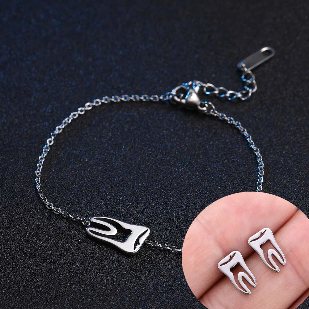 Lemegeton зубы маленькое ожерелье серьги браслет из нержавеющей стали набор