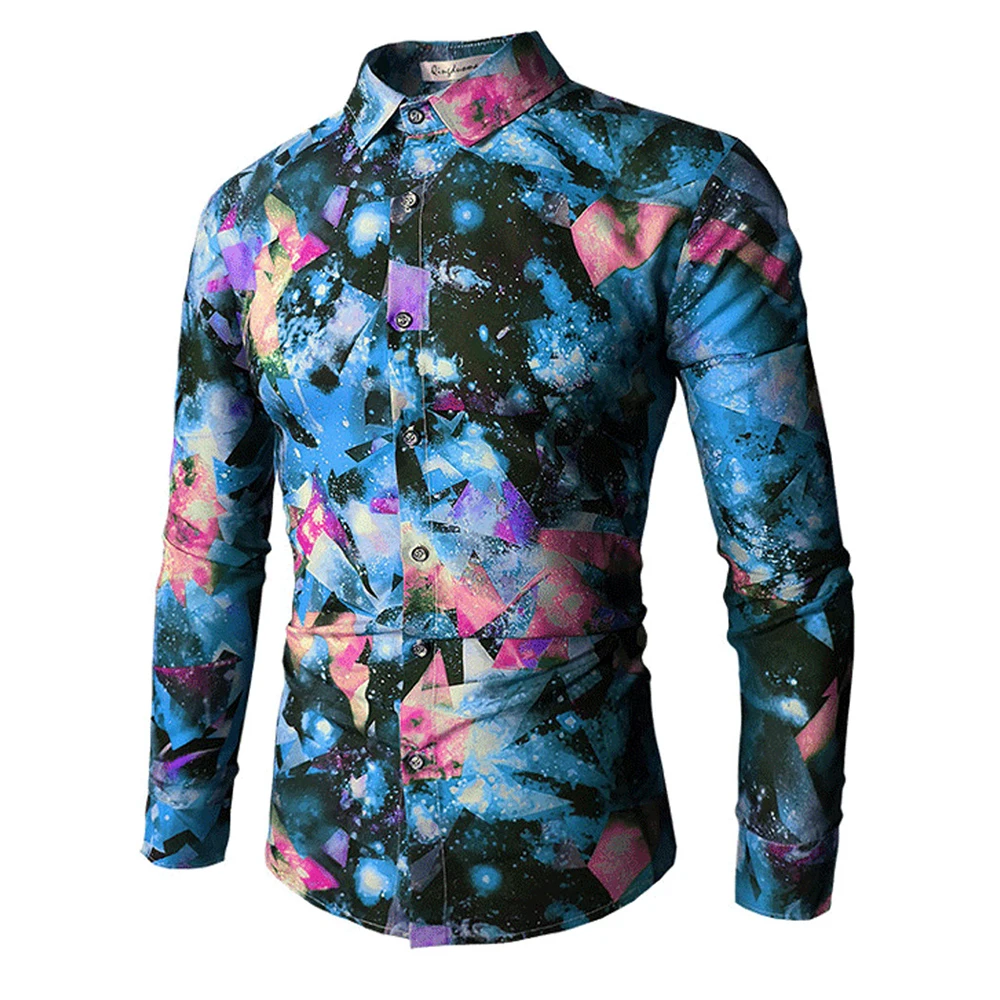 

Кардиган Модная цветная рубашка с воротником-стойкой с принтом облегающая блузка однобортная Повседневная рубашка для поездок мужская оде...