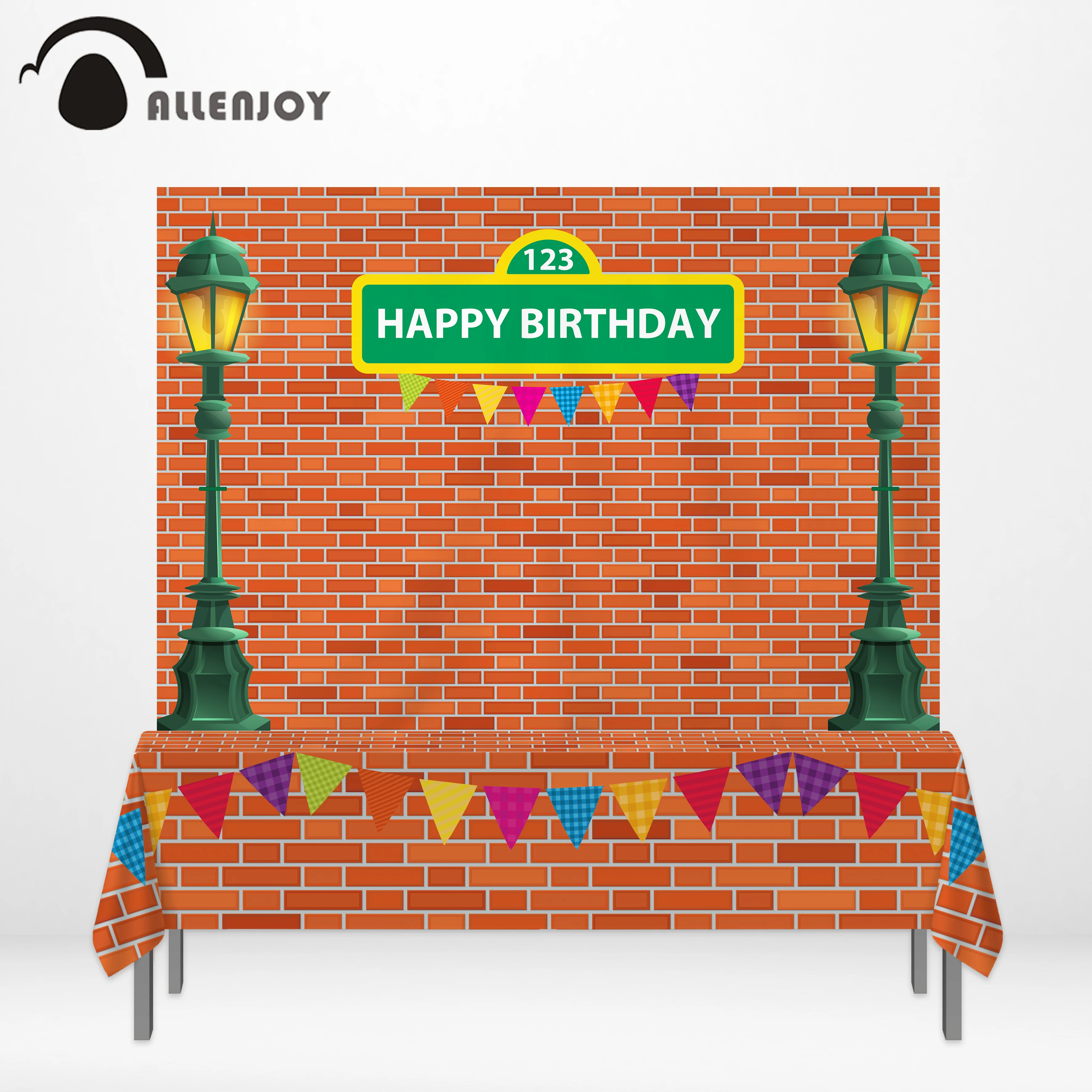 Allenjoy photophone backgrounds Birthday sesame street brick wall banner lights cartoon party tablecloth table cover backdrops |